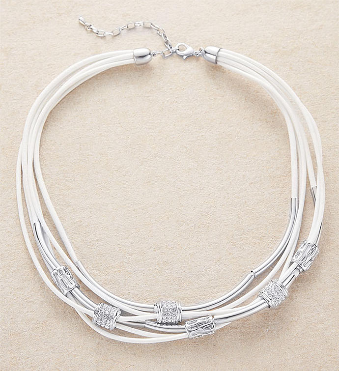 White Beaded Crystal Necklace by Bayberry Road