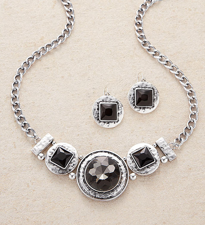 Silver & Smoke Crystal Necklace and Earring Set by Bayberry Road