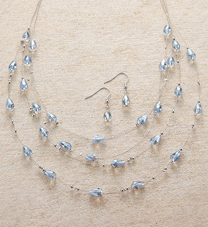 Silver Wire & Lavender Beaded Necklace and Earring Set by Bayberry Road