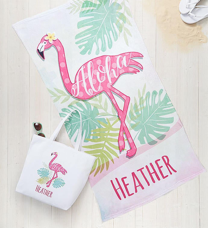 Personalized Flamingo Towel & Tote