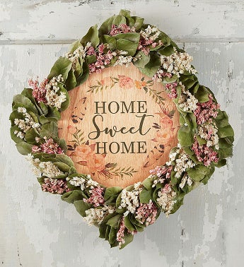 Home Sweet Home Preserved Floral Wreath With Plaque