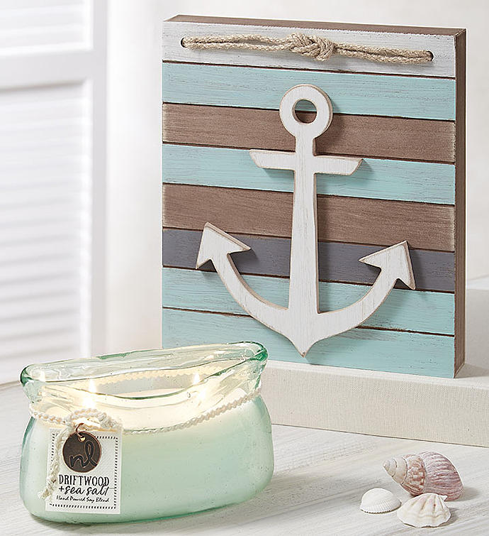 Northern Lights Candle & Anchor Plaque