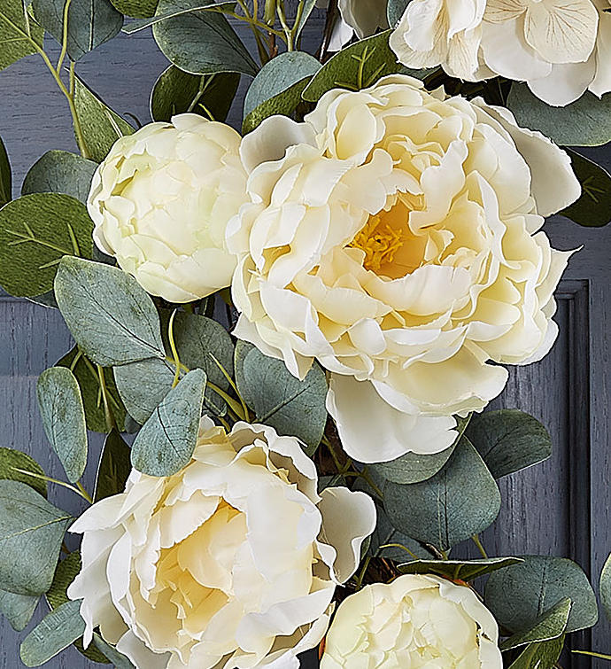 Serene White Peony & Hydrangea Wreath 24"
