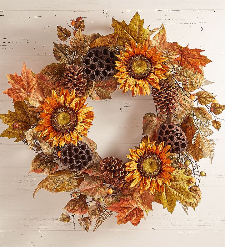 Sunflower Lotus Pod Wreath & Centerpiece 24”