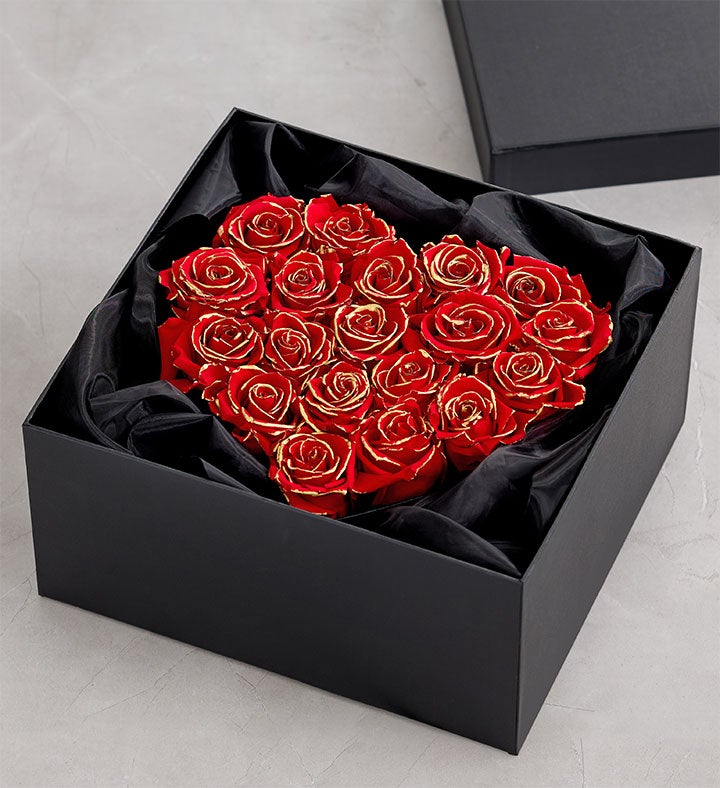 Magnificent Roses® Preserved Gold Kissed Red Heart