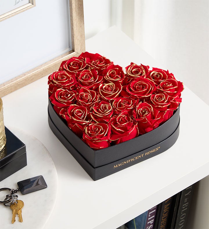Magnificent Roses® Preserved Gold Kissed Red Heart