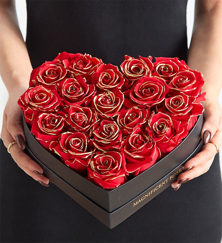 Magnificent Roses® Preserved Gold Kissed Red Heart