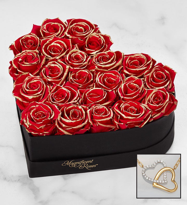 Magnificent Roses® Preserved Gold Kissed Red Heart