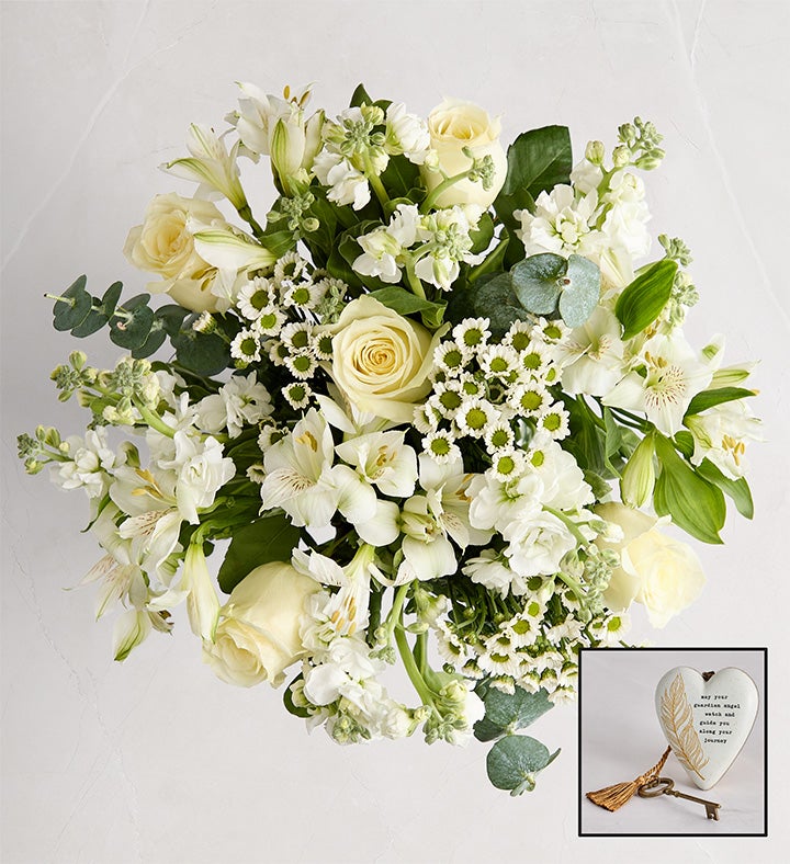 1-800-Flowers Flower Delivery Beautiful Blooms Sympathy Bouquet W/ Guardian Angel Keepsake
