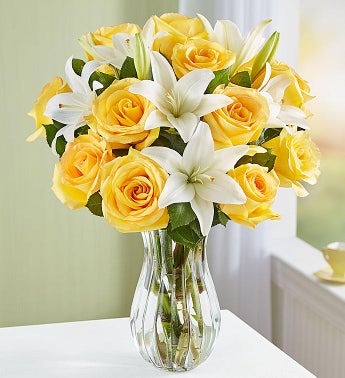 Fair Trade Yellow Rose  White Lily Bouquet
