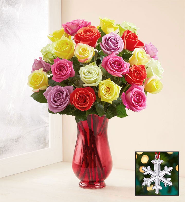 Assorted Christmas Roses with Waterford® Snowflake Ornament
