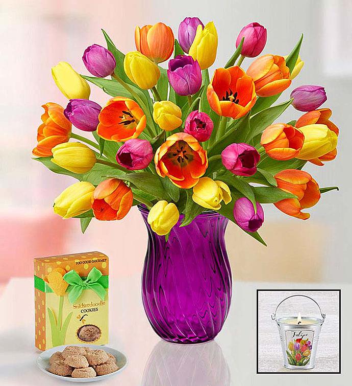 Assorted Tulips with Candle