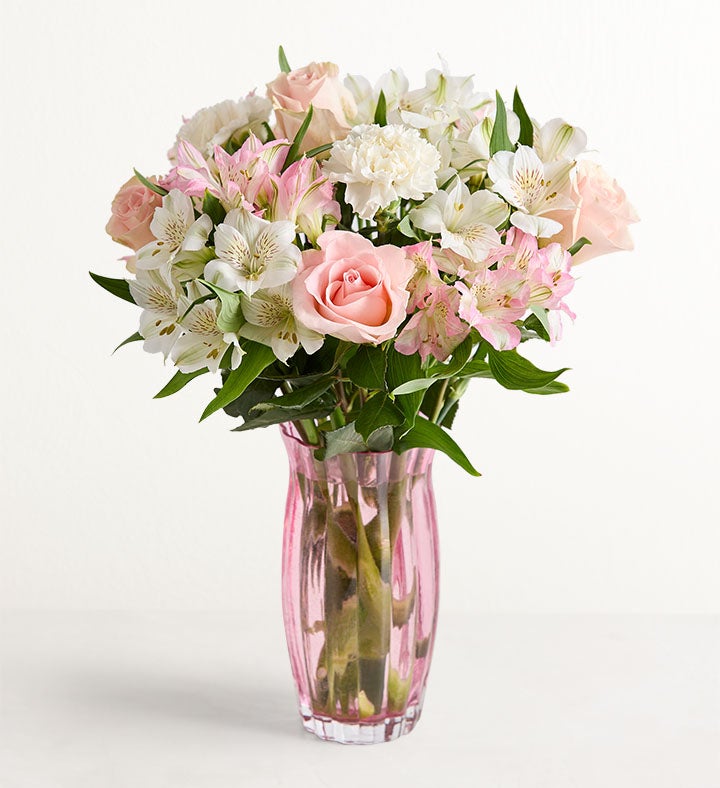 1-800-Flowers Flower Delivery Cherished Blooms Bouquet W/ Pink Vase