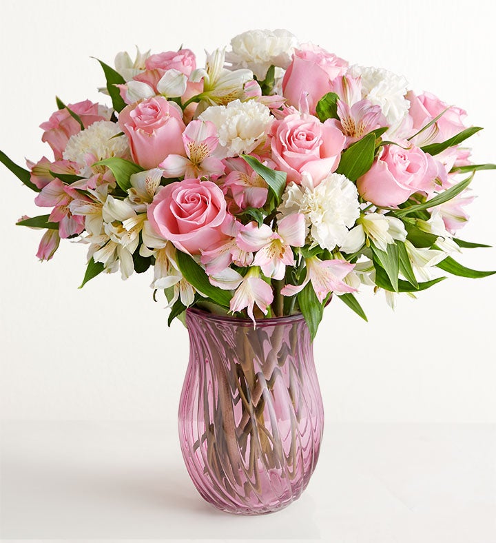1-800-Flowers Everyday Gift Delivery Heartfelt Condolences Double Bouquet W/ Pink Vase