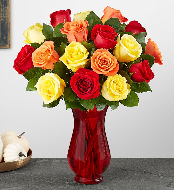 Assorted Fall Rose Bouquet + Free Vase