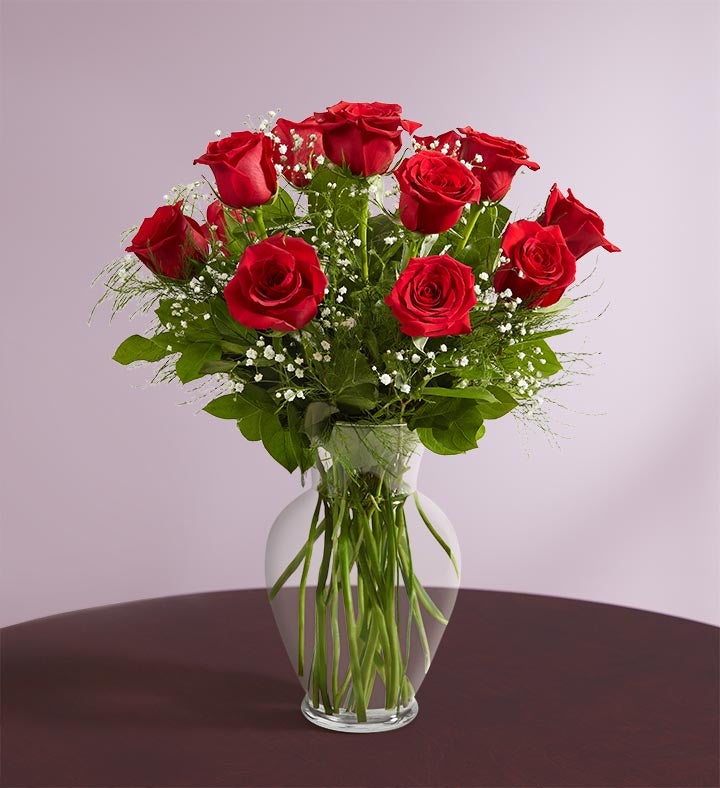 One Dozen Long Stem Premium Red Rose Bouquet