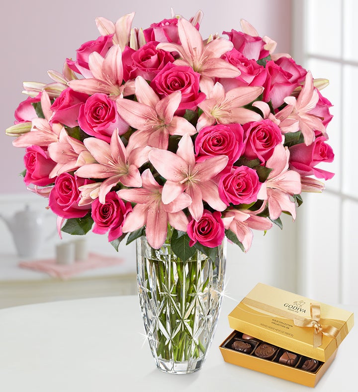 Deluxe Pink Rose & Lily Bouquet | 1800Flowers.com - 161808