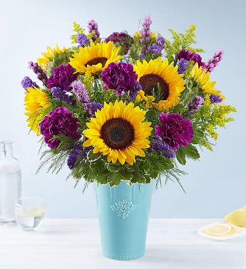 Golden Sunflowers in Rustic Charm Vase