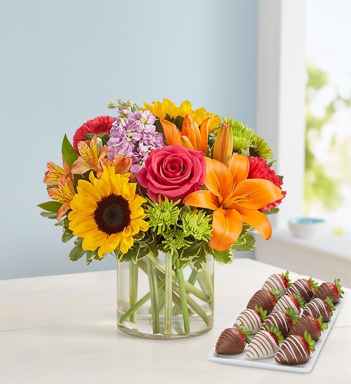 1-800-Flowers Everyday Gift Delivery Floral Embrace W/ Strawberries Medium