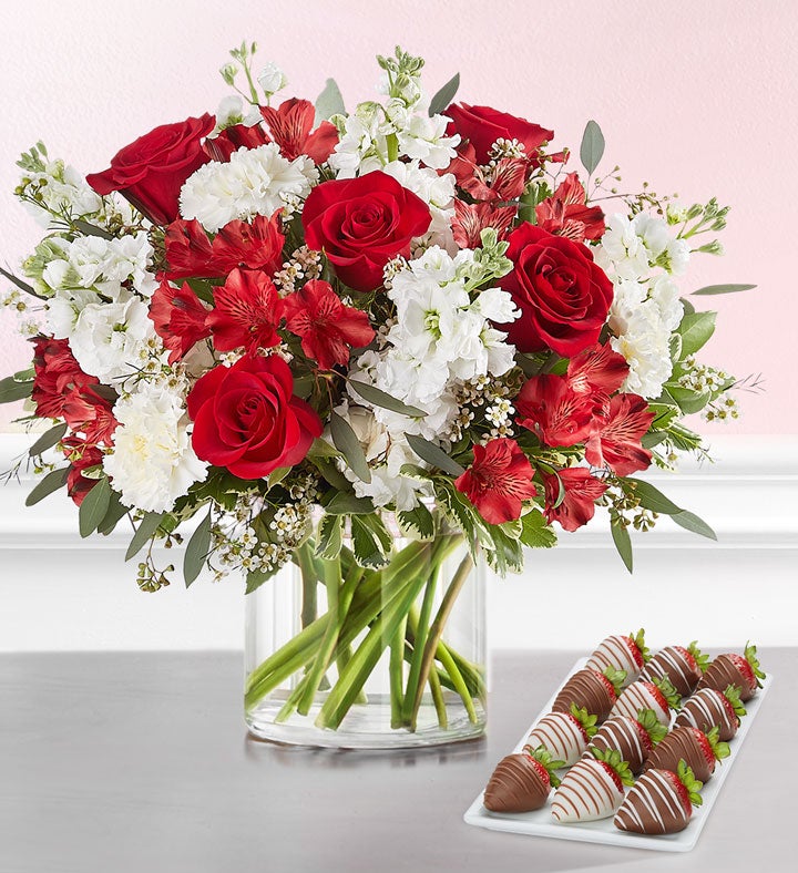 Crimson Rose™ Bouquet with Strawberries