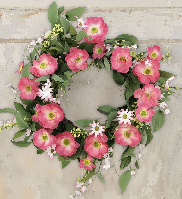 Pink Poppy Wreath 22"