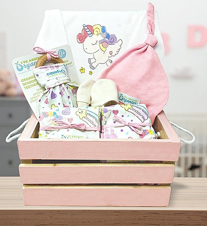 Organics Gift Basket in Pink Enchanted Unicorn