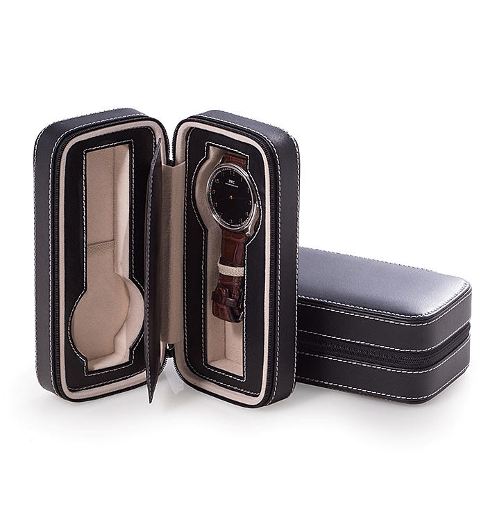 Black Leather Watch Travel Case