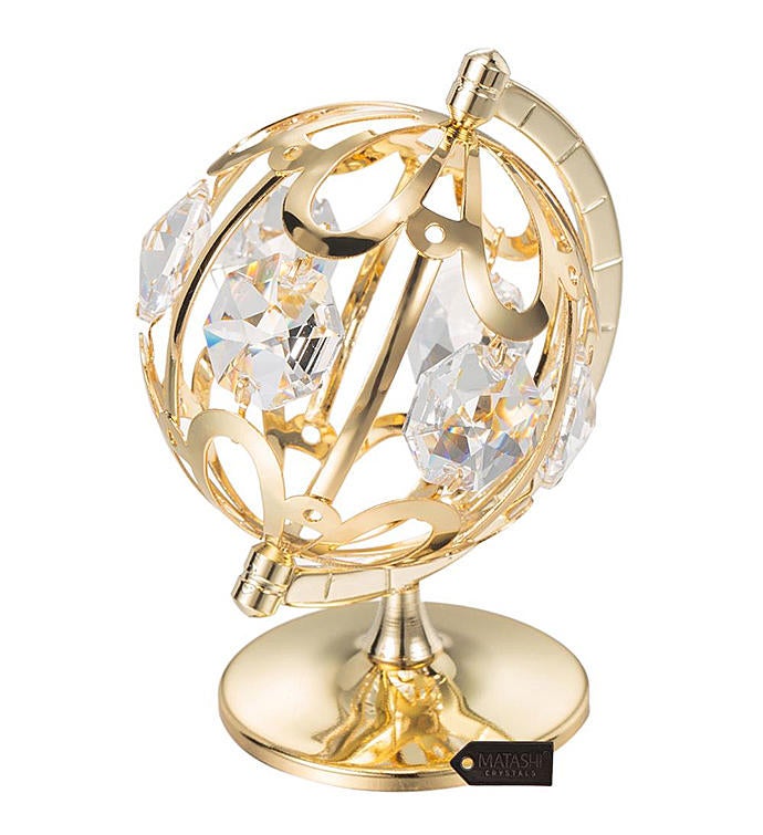 Gold Plated Crystal Studded Spinning Globe