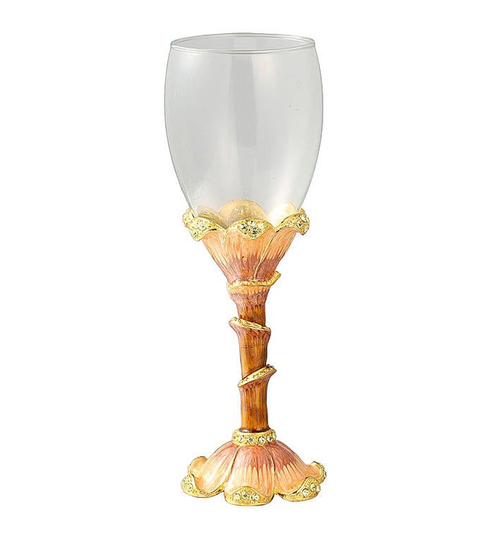 Long Stem Wine Glass with Hand Painted Stemware