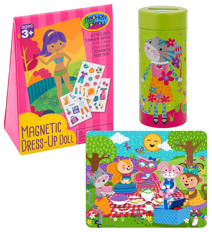 Tin Bank with Puzzle and Magnetic Dress Up Dolls