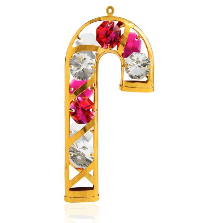 Gold Plated Crystal Candy Cane Ornament