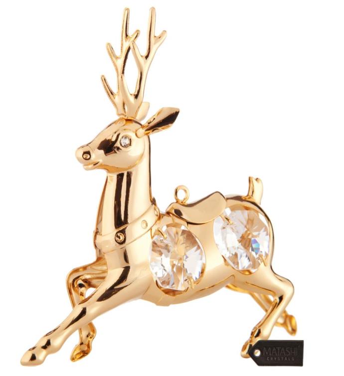 Gold Plated Crystal Reindeer Ornament