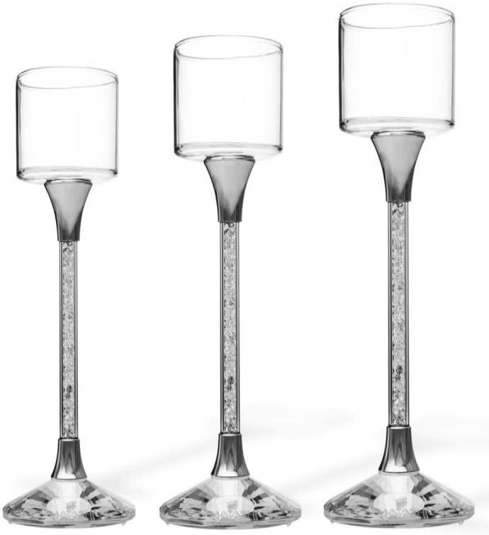 Tea Light Candlesticks with Crystal Filled Stems