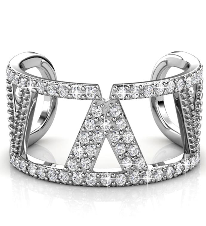 Open Back V Ring with Clear Sparkling Crystals