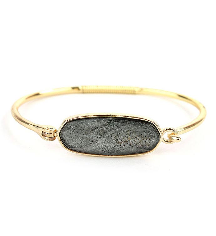 Gold Facet Gray Quartz Stone Wire Bangle Bracelet