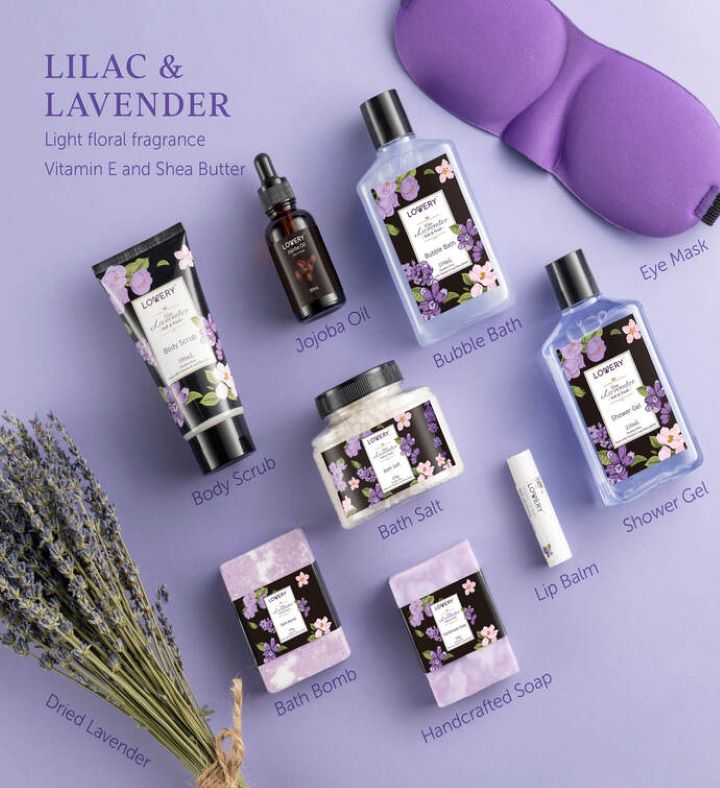 Lavender Lilac Home Spa Basket Set, 15 Piece