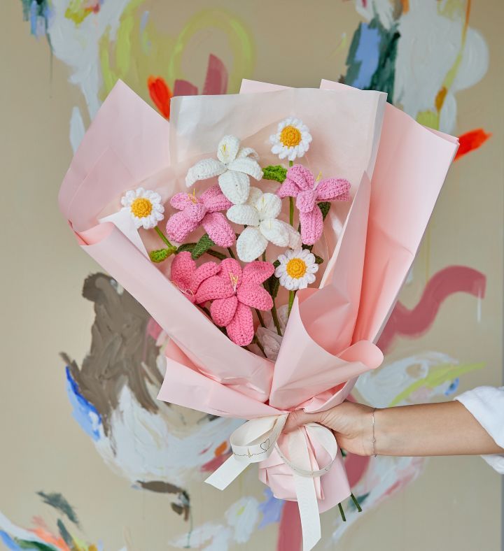 Pink Crochet Flower Bouquet