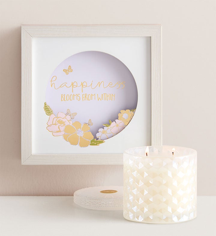 Happiness Blooms Shadow Box and Candle Gift Set