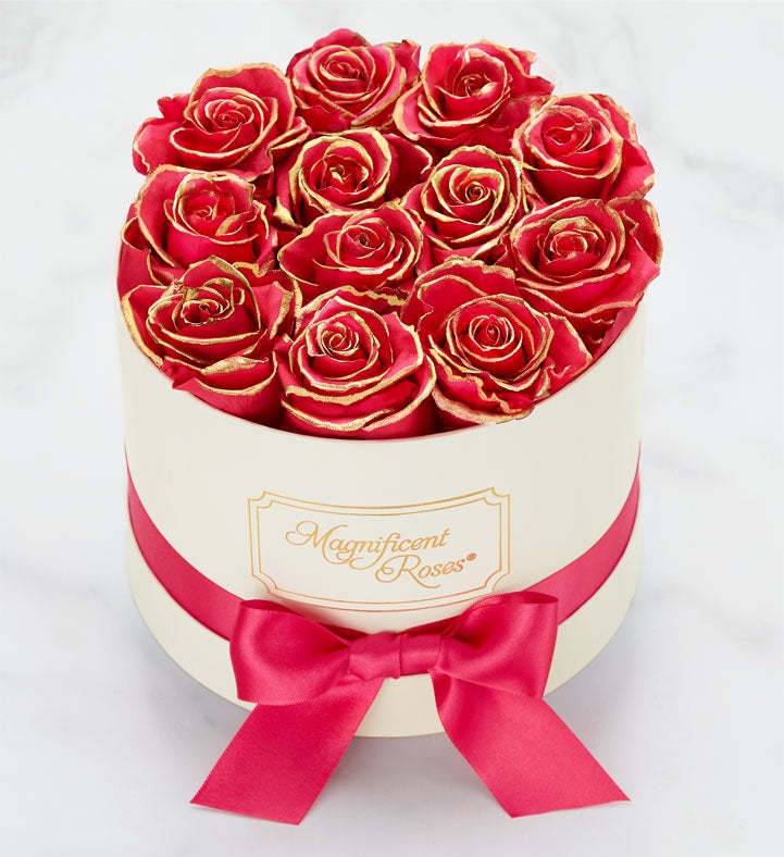 Magnificent Roses Preserved Gold Ribbon Roses