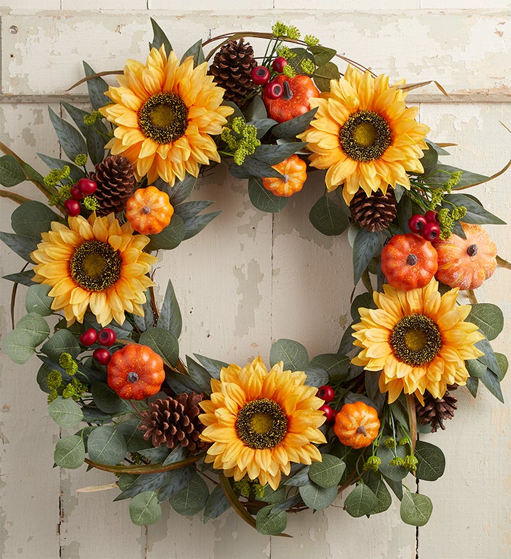 Wild Sunflower and Pumpkin Wreath  26”