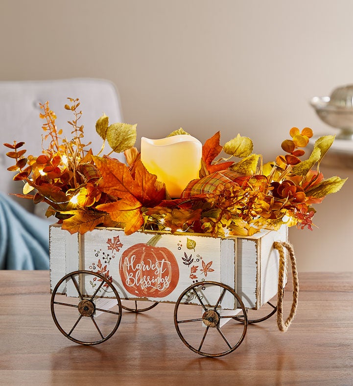 Harvest Blessings Wagon Centerpiece With Lights