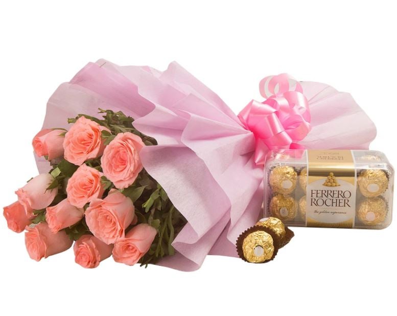 Pink Roses, 12 Stems & Chocolate