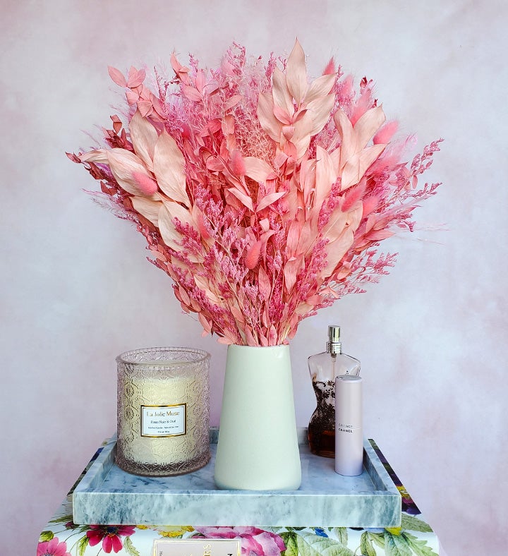 Pink Princess Dried Floral Bouquet with Vase