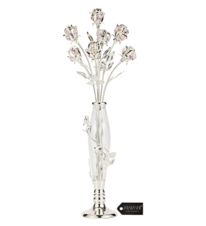 Silver Plated Crystal Studded Rose Bouquet in Vase