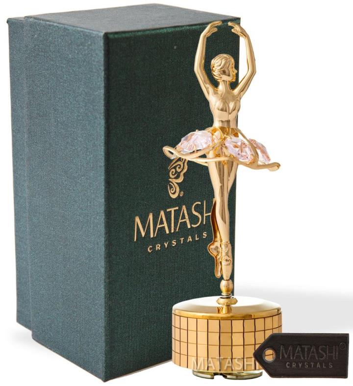 24k Gold Plated Ballet Dancer Wind-Up Music Box