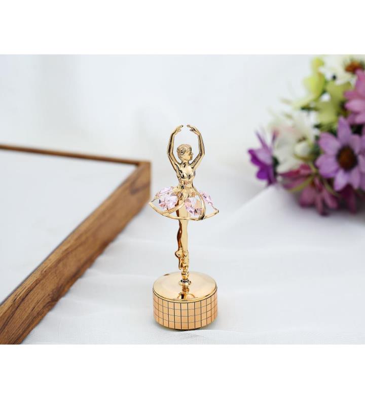 24k Gold Plated Ballet Dancer Wind-Up Music Box