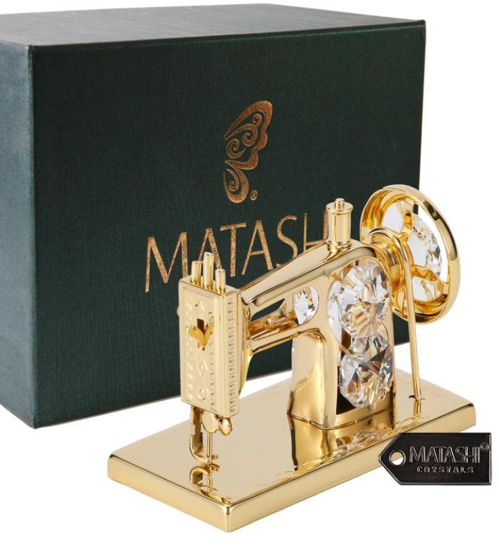 Gold Plated Crystal Studded Sewing Machine Ornament
