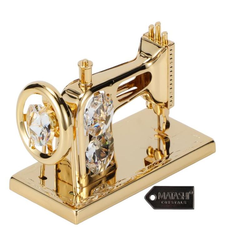 Gold Plated Crystal Studded Sewing Machine Ornament