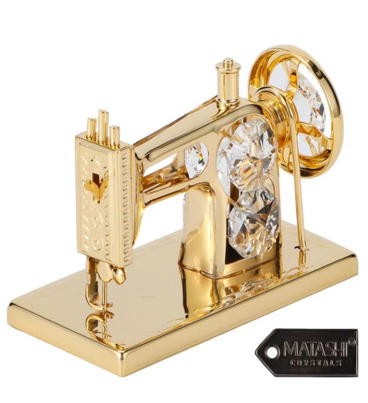 Gold Plated Crystal Studded Sewing Machine Ornament