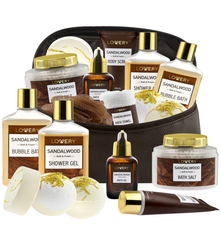 Sandalwood Bath Gift Set in leather Cosmetic Bag